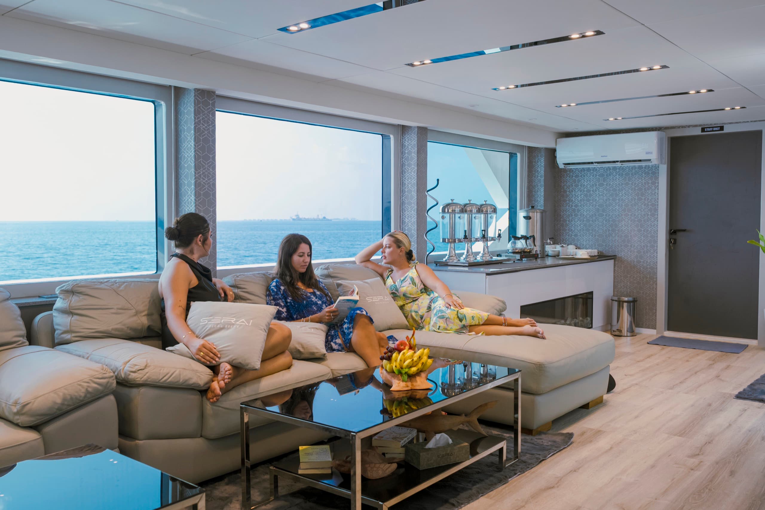 Lounge seating and bar